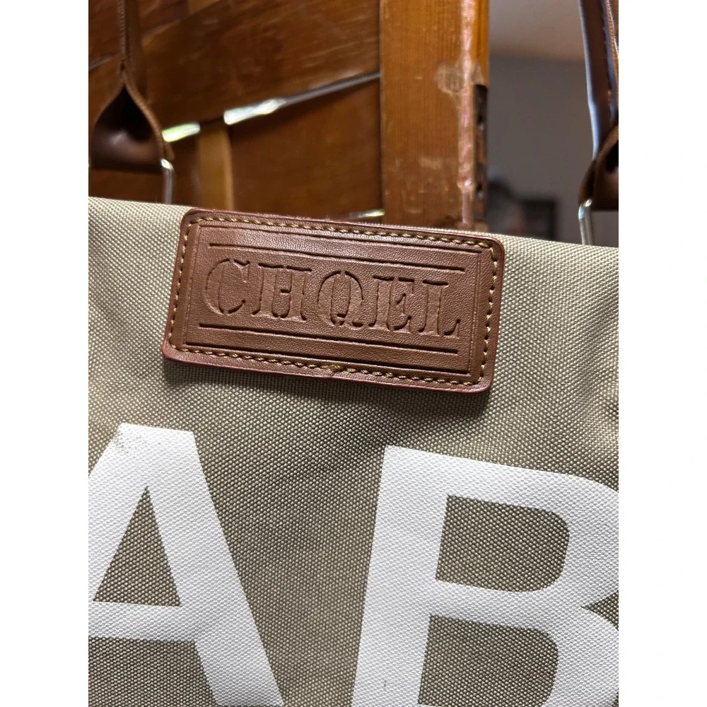 CHOEL Baby Bag‎ Diaper Tote Khaki Tan White Logo Leather Straps bag only
